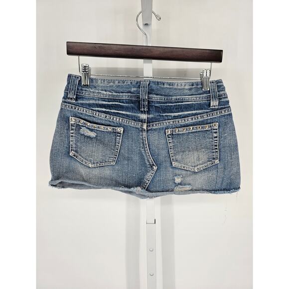 Vintage Y2K Colza Womens Sz M Blue Jean Mini Skirt Denim Studded Distressed - Picture 4 of 5